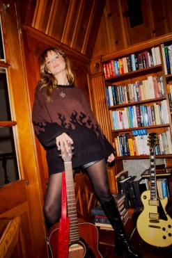 Women Chaser Brand Foxy Sweater Flames Golden Pullover