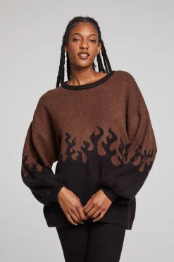Women Chaser Brand Foxy Sweater Flames Golden Pullover