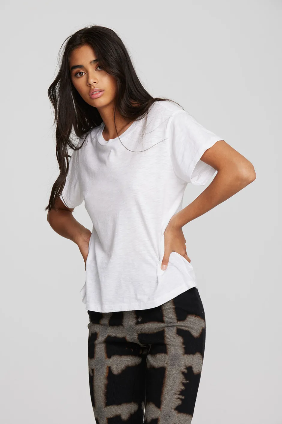Women Chaser Brand Gauze Jersey Oversized Crewneck Tee