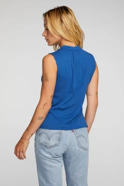 Women Chaser Brand Gauze Jersey Snap Down Tank With Shirring