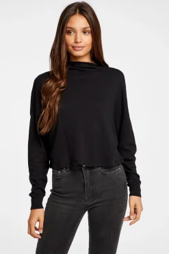 Women Chaser Brand Gauzy Cotton Funnel Neck Drop Shoulder Dolman Tee