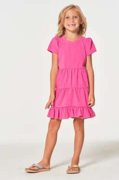 Kids Chaser Brand Girls Coastal Cloth Puff Sleeve Tiered Dress