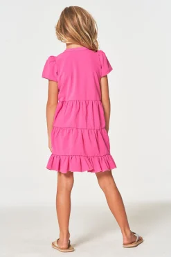Kids Chaser Brand Girls Coastal Cloth Puff Sleeve Tiered Dress