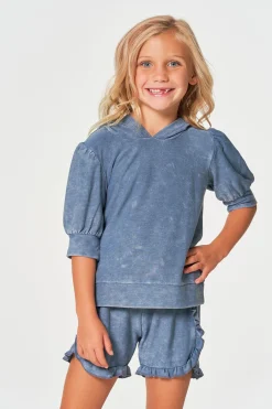 Kids Chaser Brand Girls RPET Cozy Knit 3/4 Puff Sleeve Hoodie