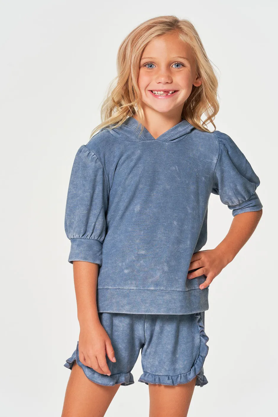 Kids Chaser Brand Girls RPET Cozy Knit 3/4 Puff Sleeve Hoodie