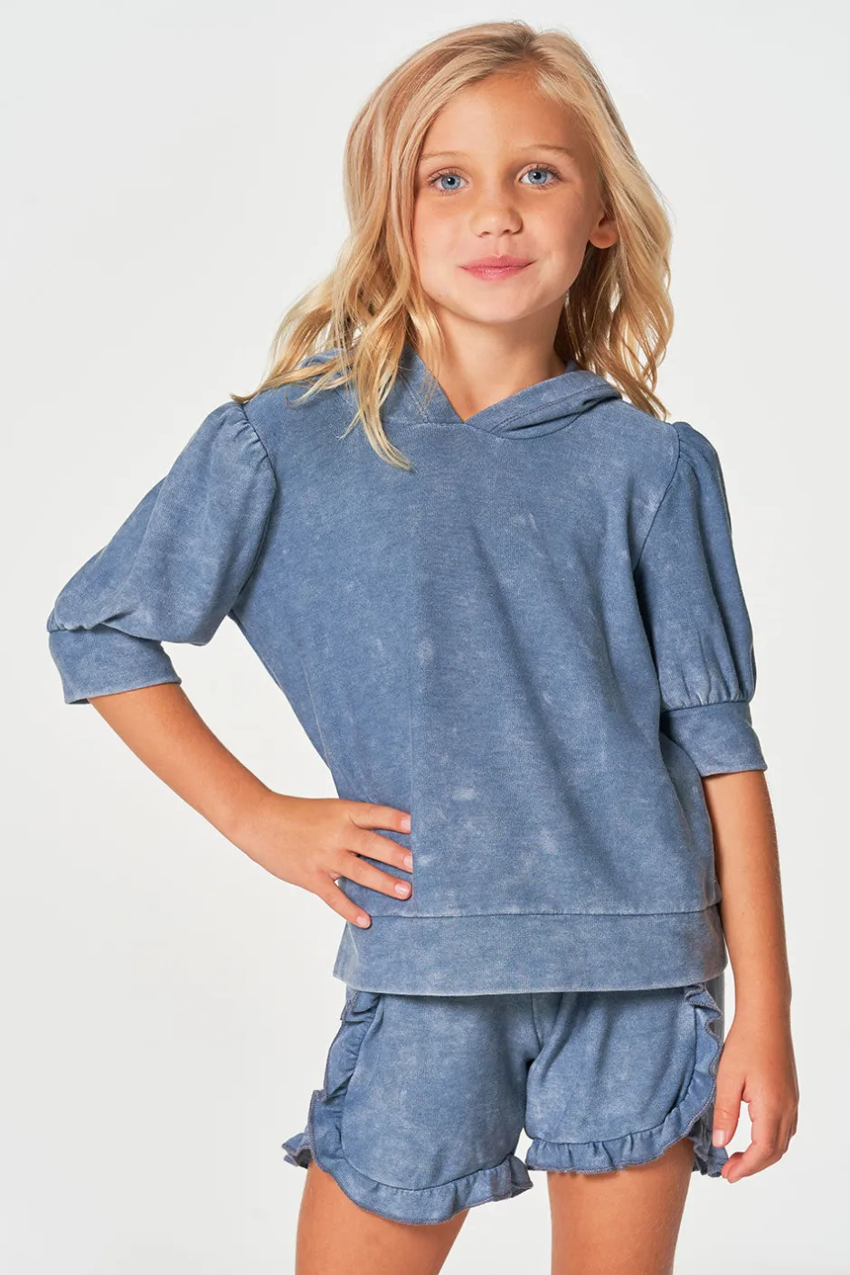 Kids Chaser Brand Girls RPET Cozy Knit 3/4 Puff Sleeve Hoodie