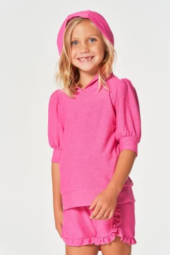 Kids Chaser Brand Girls RPET Cozy Knit 3/4 Puff Sleeve Hoodie