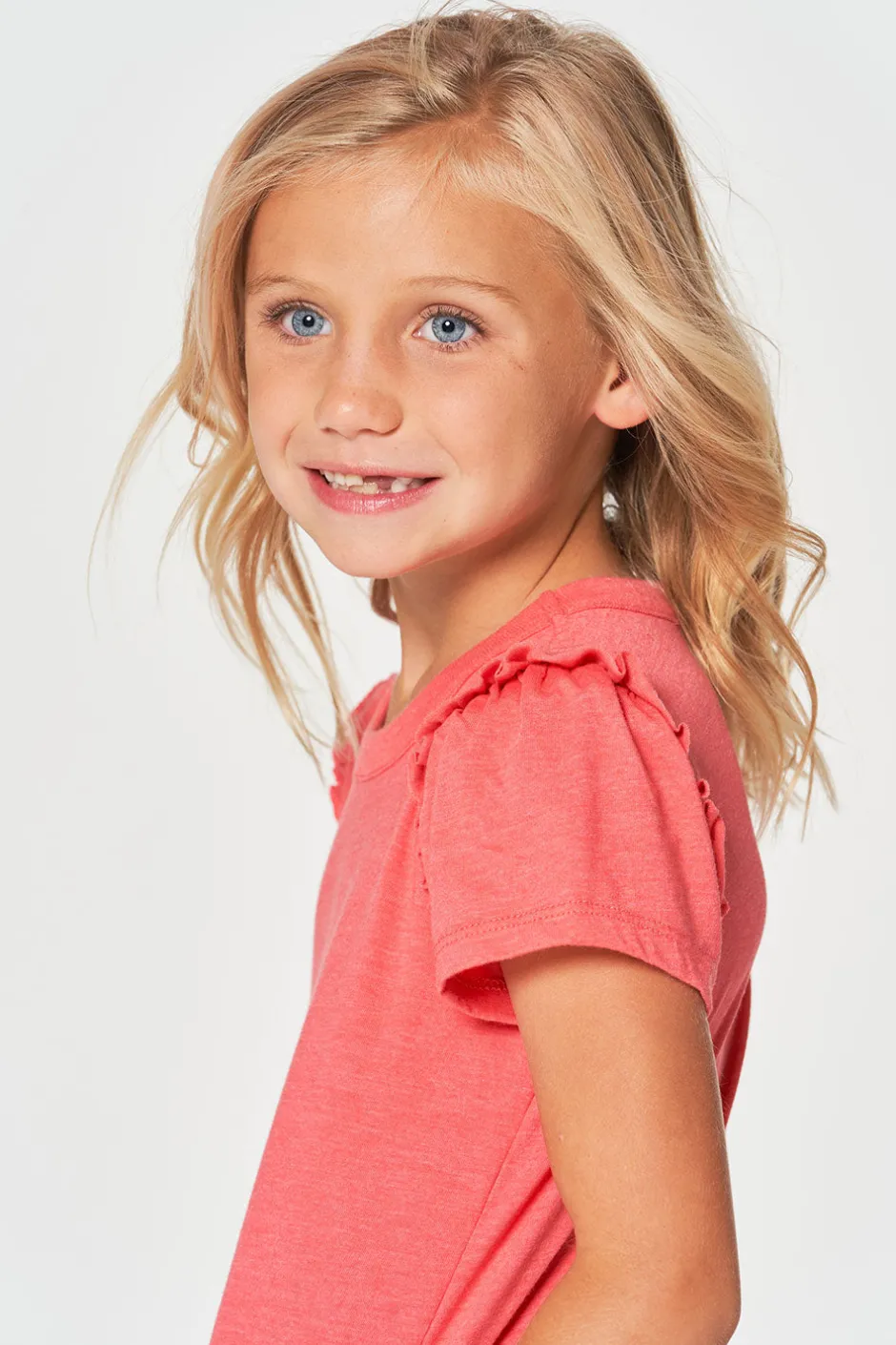 Kids Chaser Brand Girls RPET Vintage Jersey Ruffle Puff Sleeve Tee