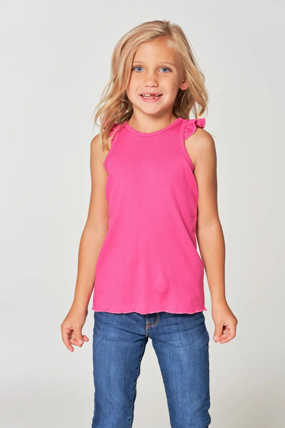 Kids Chaser Brand Girls RPET Vintage Rib Ruffle Racer Tank