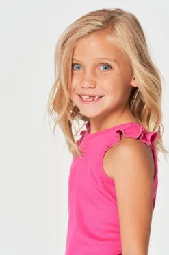 Kids Chaser Brand Girls RPET Vintage Rib Ruffle Racer Tank