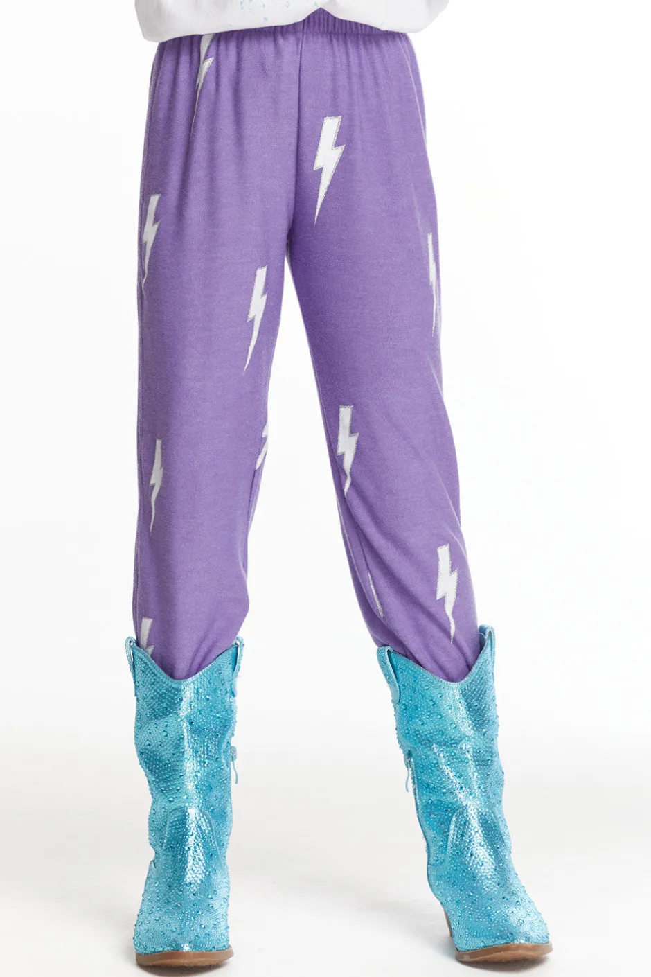 Kids Chaser Brand Glitter Bolt Girls Love Knit Pants