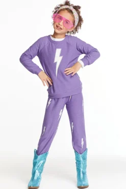 Kids Chaser Brand Glitter Bolt Girls Love Knit Pants