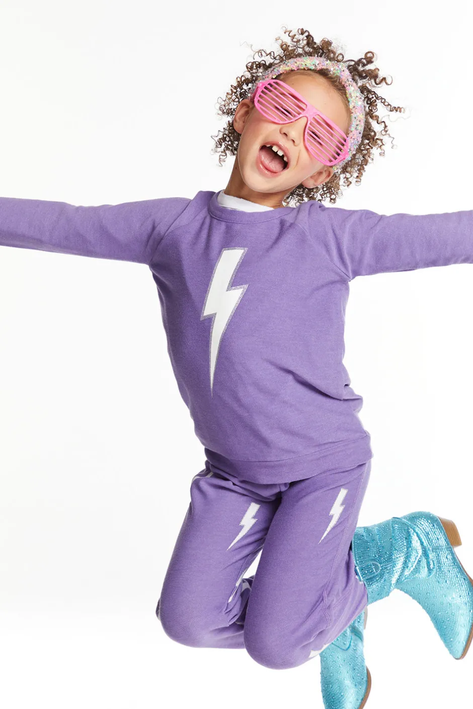 Kids Chaser Brand Glitter Bolt Girls Raglan Pullover