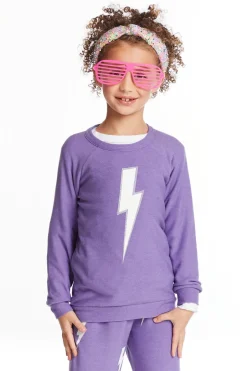 Kids Chaser Brand Glitter Bolt Girls Raglan Pullover