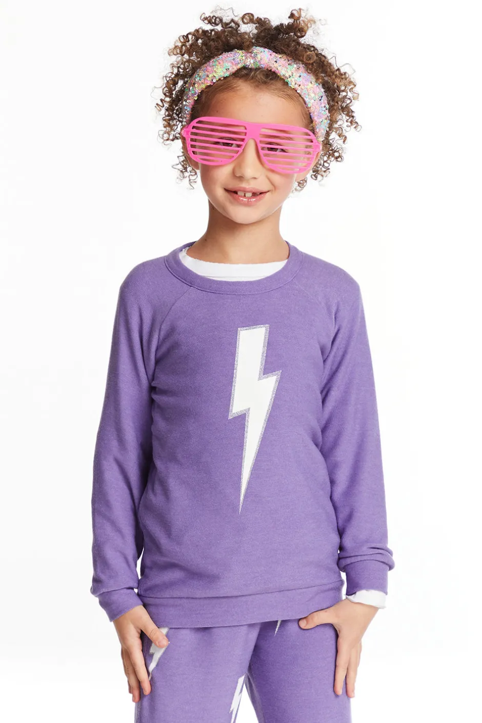 Kids Chaser Brand Glitter Bolt Girls Raglan Pullover