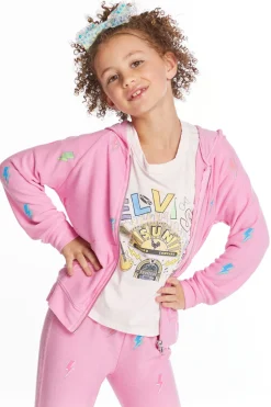 Kids Chaser Brand Glitter Bolts Girls Zipup Hoodie