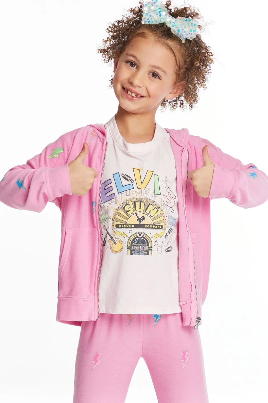 Kids Chaser Brand Glitter Bolts Girls Zipup Hoodie