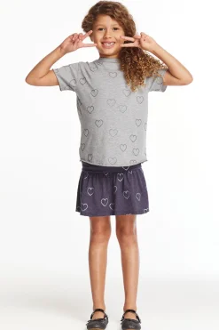 Kids Chaser Brand Glitter Hearts Girls Crew Neck Tee