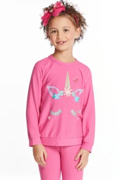 Kids Chaser Brand Glitter Unicorn Girls Raglan Pullover