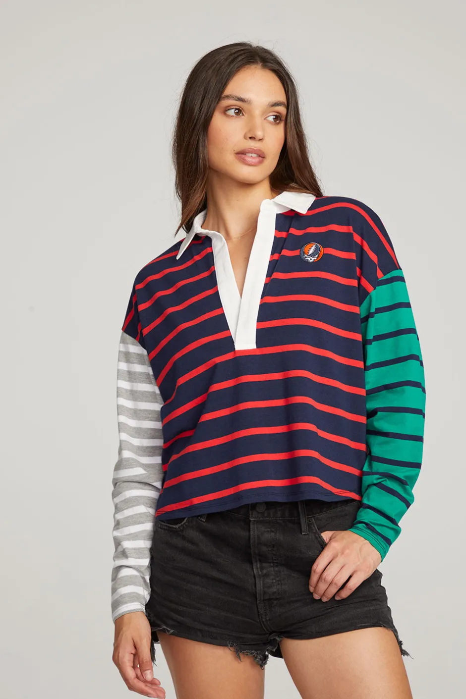 Women Chaser Brand Grateful Dead Stealie Rugby Shirt