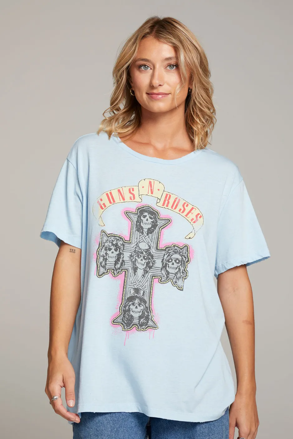Women Chaser Brand Guns N' Roses Skull Cross Tee