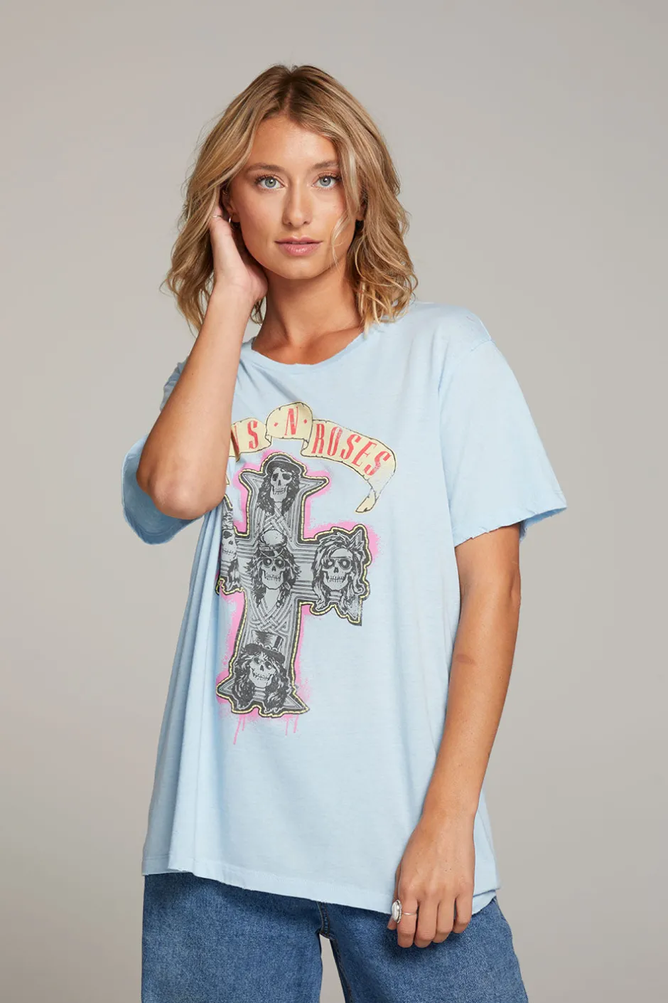 Women Chaser Brand Guns N' Roses Skull Cross Tee