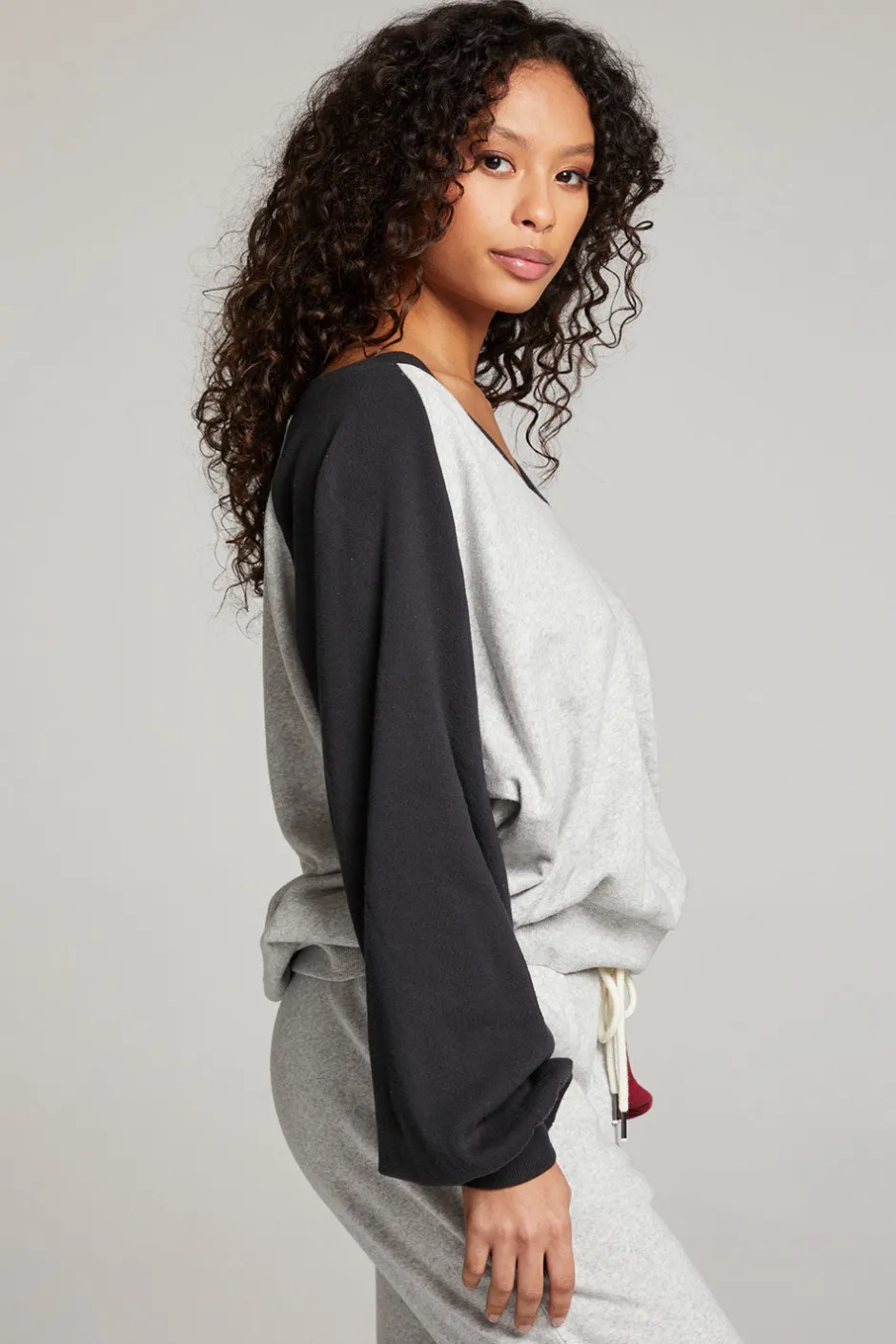 Women Chaser Brand Hannah Fire Color Block V Neck Pullover