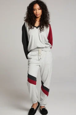 Women Chaser Brand Hannah Fire Color Block V Neck Pullover