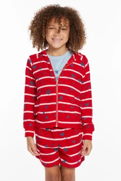 Kids Chaser Brand Heart Stripe Girls Zip-up Hoodie