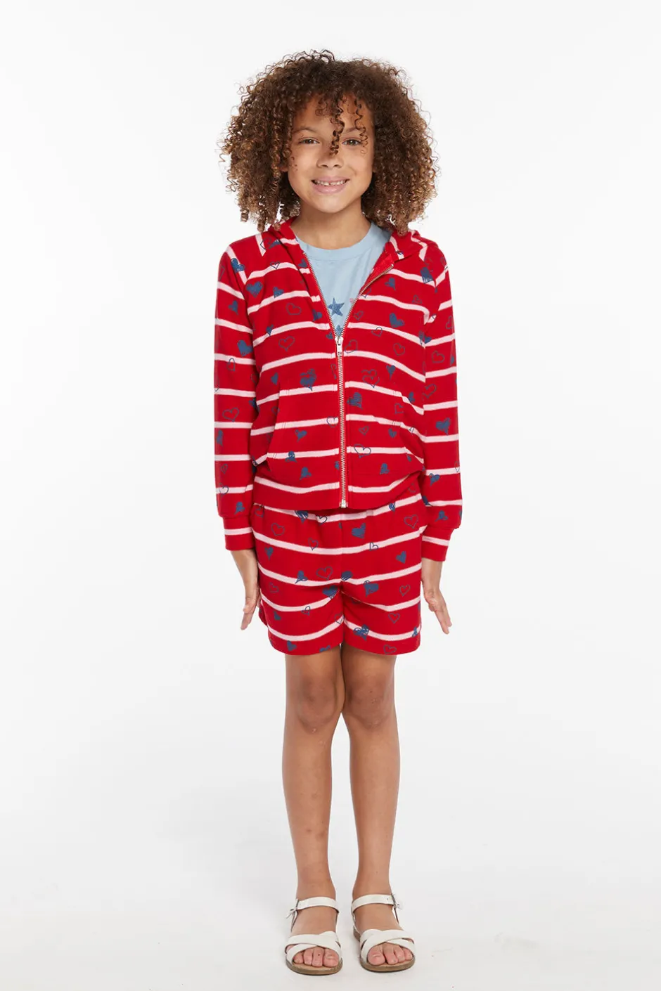 Kids Chaser Brand Heart Stripe Girls Zip-up Hoodie