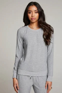 Women Chaser Brand Heather Grey Long Sleeve Raglan Pullover