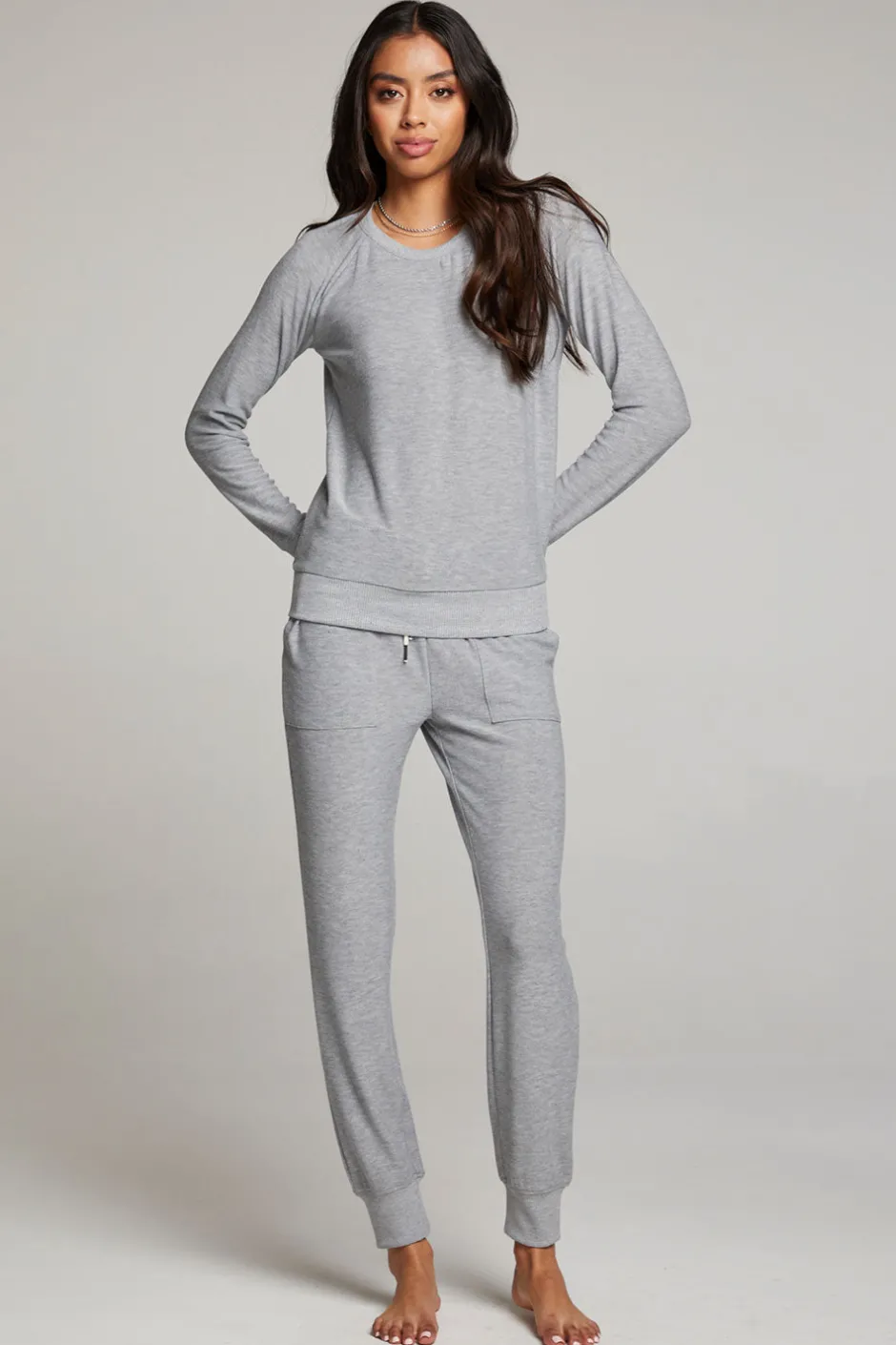 Women Chaser Brand Heather Grey Long Sleeve Raglan Pullover