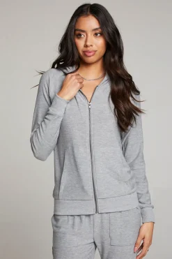 Women Chaser Brand Heather Grey Long Sleeve Raglan Zip Up Hoodie