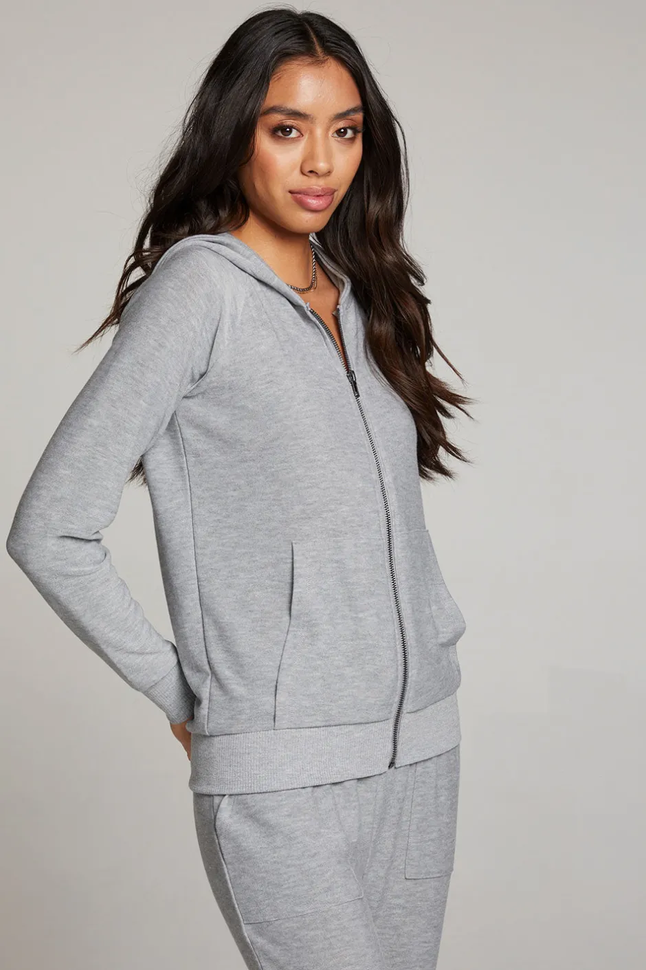 Women Chaser Brand Heather Grey Long Sleeve Raglan Zip Up Hoodie