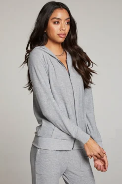 Women Chaser Brand Heather Grey Long Sleeve Raglan Zip Up Hoodie