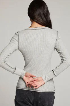 Women Chaser Brand Heather Grey Long Sleeve Henley