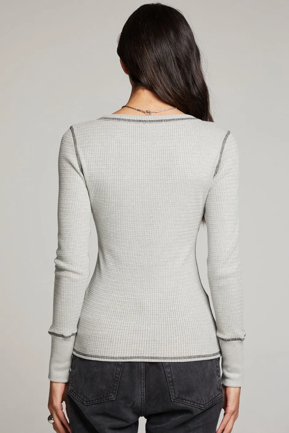 Women Chaser Brand Heather Grey Long Sleeve Henley
