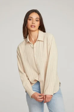 Women Chaser Brand Helena White Pinstripe Button Down