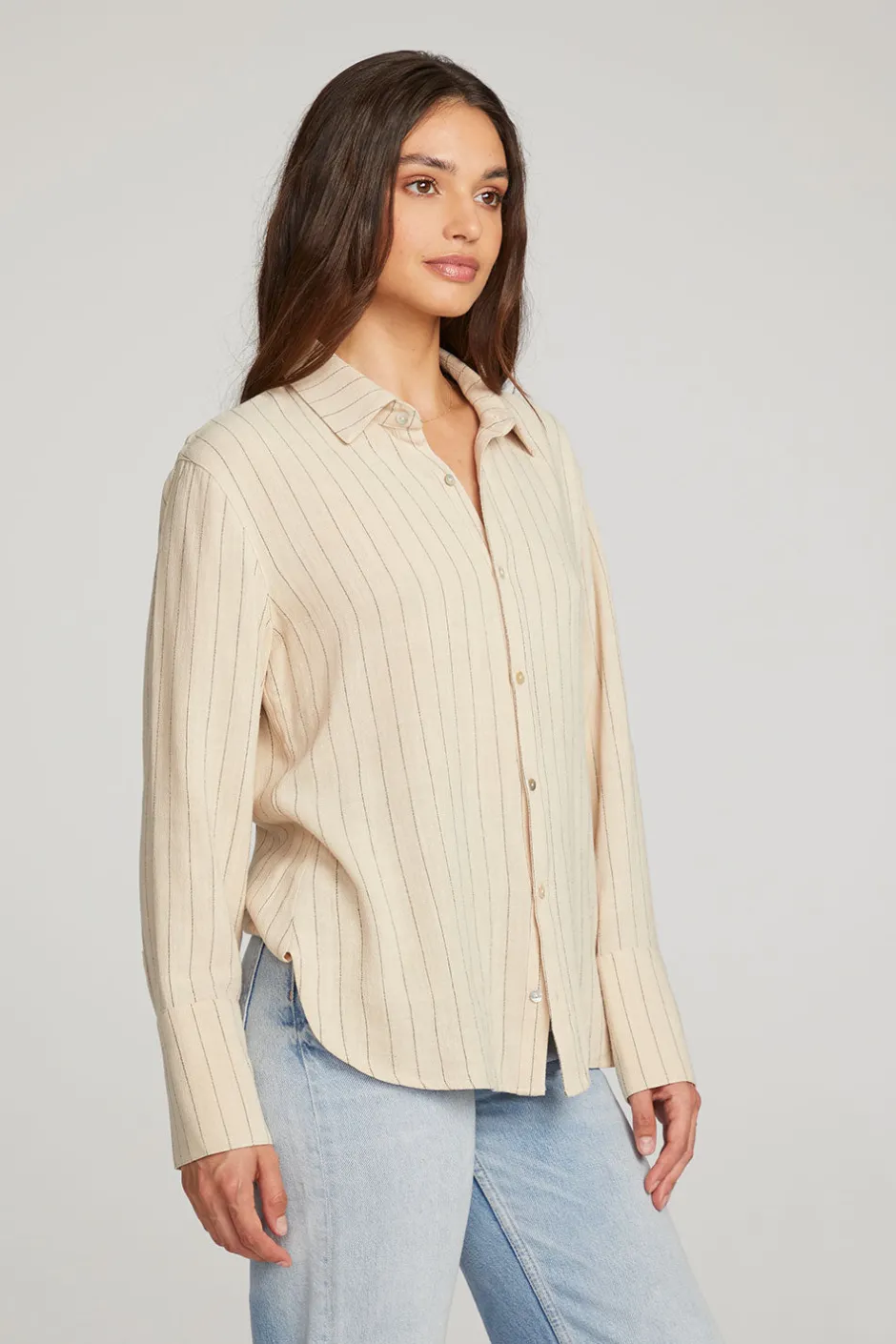 Women Chaser Brand Helena White Pinstripe Button Down