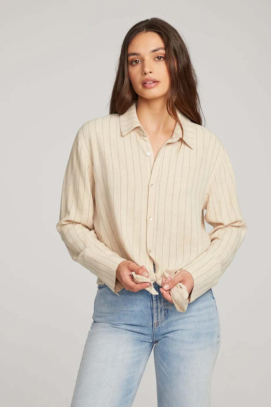 Women Chaser Brand Helena White Pinstripe Button Down