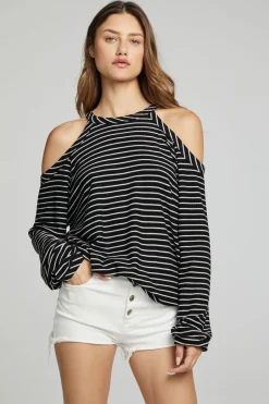 Women Chaser Brand Houston Pullover - Black And White Stripe