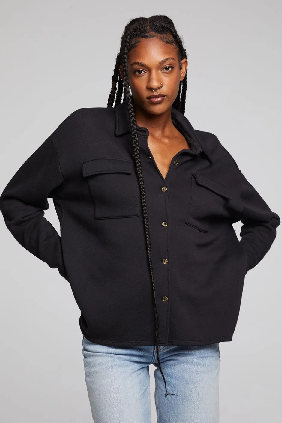 Women Chaser Brand Hyde Licorice Button Down