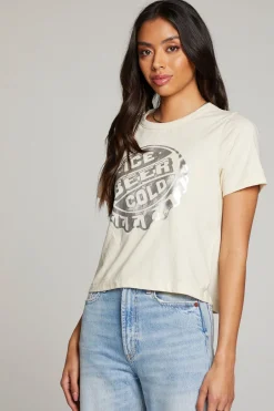 Women Chaser Brand Ice Cold Beer Embroidery Tee