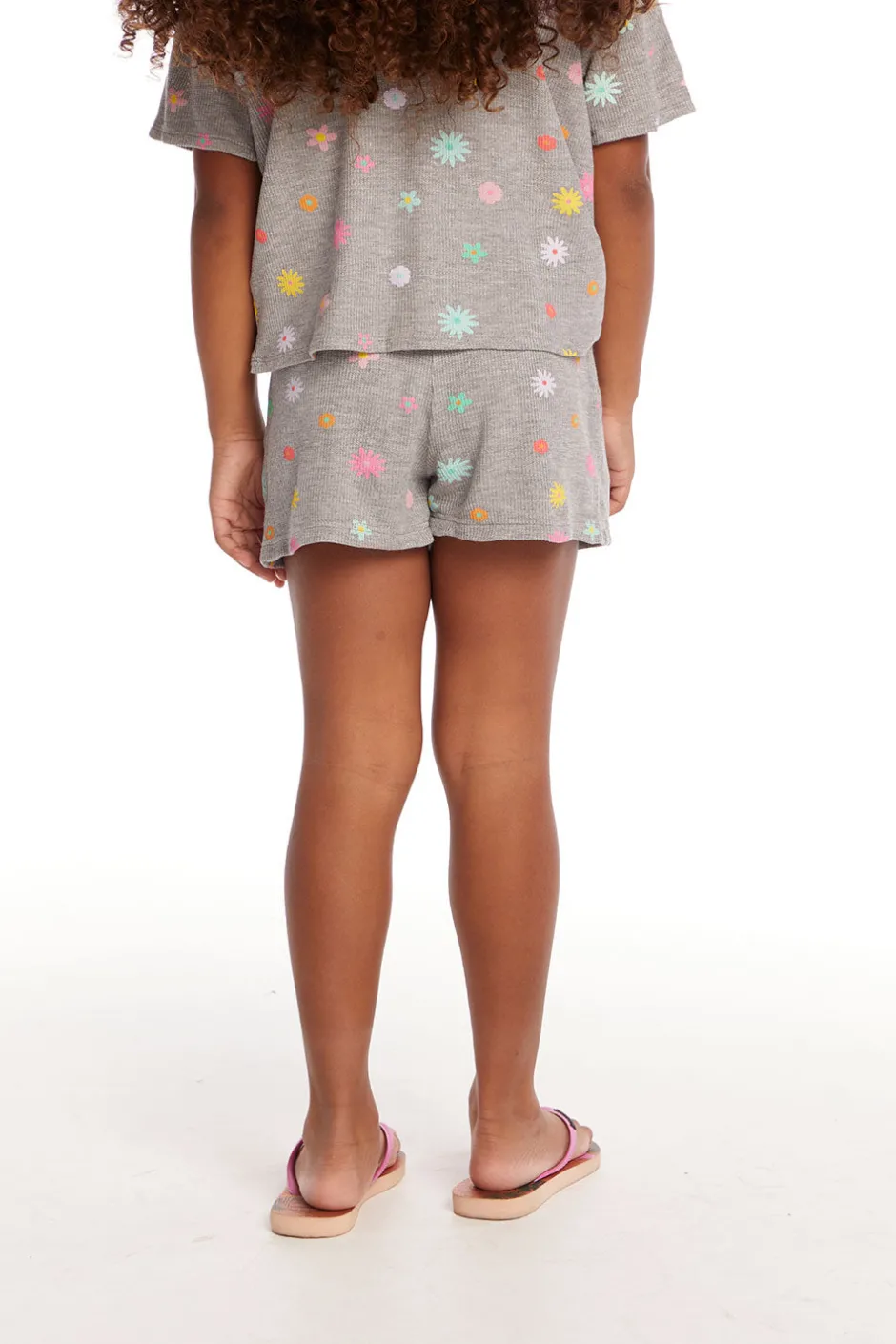 Kids Chaser Brand Jade Embroidered Flowers Waffle Knit Girls Short