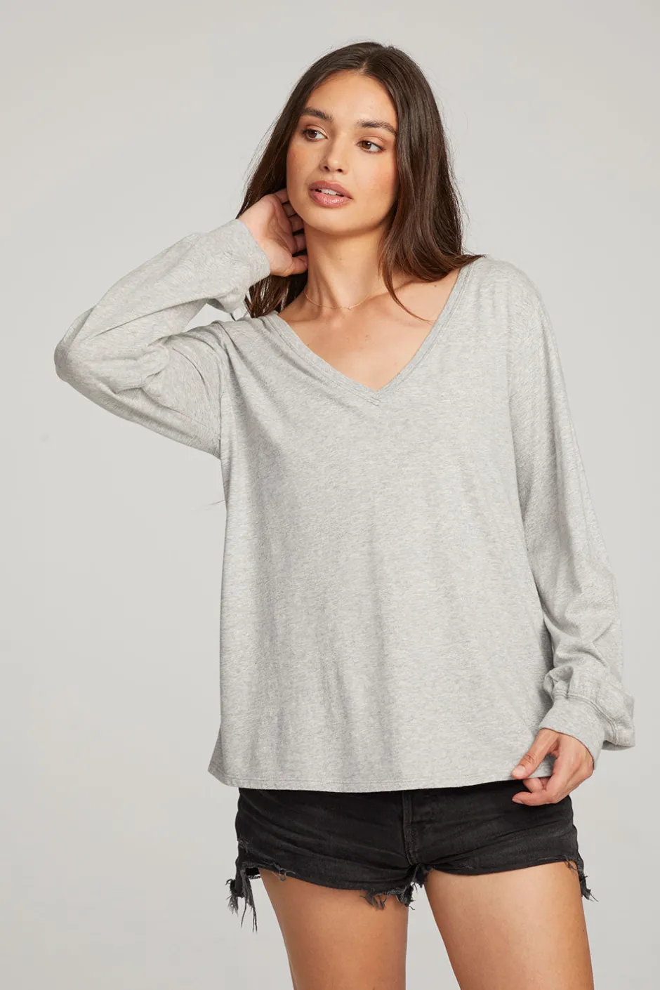 Women Chaser Brand Kara Heather Grey Long Sleeve