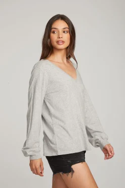 Women Chaser Brand Kara Heather Grey Long Sleeve