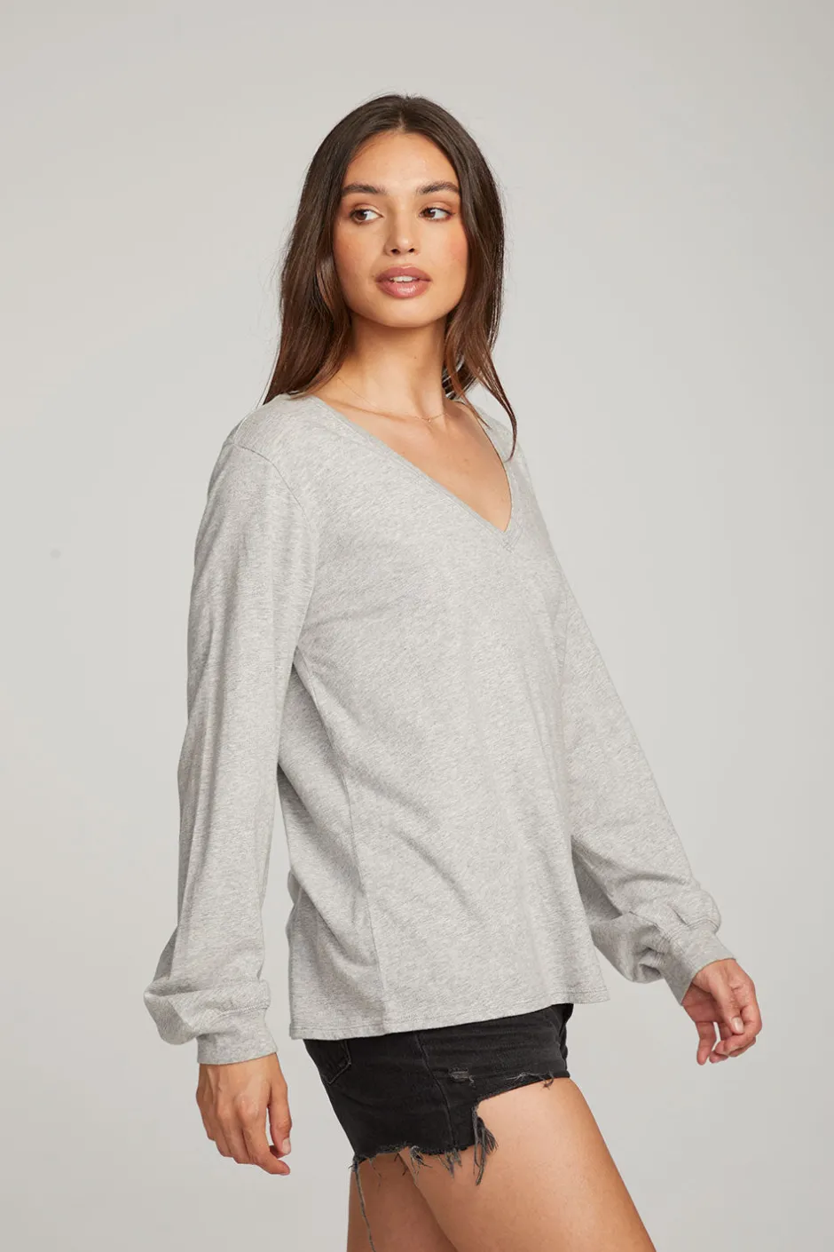 Women Chaser Brand Kara Heather Grey Long Sleeve