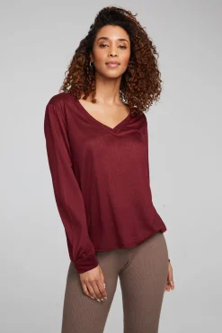Women Chaser Brand Kara Wine Red Long Sleeve