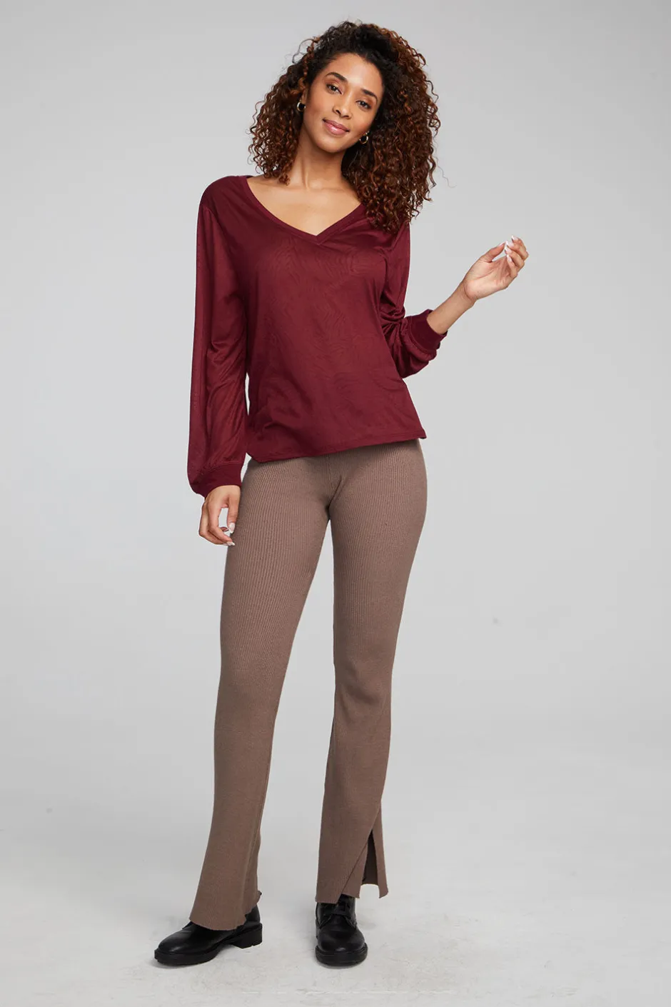 Women Chaser Brand Kara Wine Red Long Sleeve