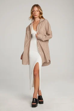 Women Chaser Brand Kerstin Whiskey Stripe Button Down